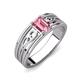 3 - Aileen Bold 7x5 mm Emerald Shape Pink Tourmaline Solitaire Wide Band Promise Ring 