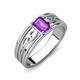 3 - Aileen Bold 7x5 mm Emerald Shape Amethyst Solitaire Wide Band Promise Ring 
