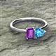 2 - Esther Emerald Shape Amethyst & Heart Shape Blue Topaz 2 Stone Duo Ring 