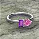 2 - Esther Emerald Shape Amethyst & Heart Shape Lab Created Pink Sapphire 2 Stone Duo Ring 