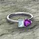 2 - Esther Emerald Shape Aquamarine & Heart Shape Amethyst 2 Stone Duo Ring 