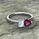 2 - Esther Emerald Shape Aquamarine & Heart Shape Rhodolite Garnet 2 Stone Duo Ring 
