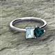 2 - Esther Emerald Shape Aquamarine & Heart Shape London Blue Topaz 2 Stone Duo Ring 