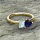 2 - Esther Emerald Shape Aquamarine & Heart Shape Lab Created Blue Sapphire 2 Stone Duo Ring 
