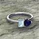 2 - Esther Emerald Shape Aquamarine & Heart Shape Lab Created Blue Sapphire 2 Stone Duo Ring 