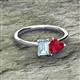 2 - Esther Emerald Shape Aquamarine & Heart Shape Lab Created Ruby 2 Stone Duo Ring 
