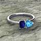 2 - Esther Emerald Shape Lab Created Blue Sapphire & Heart Shape Blue Topaz 2 Stone Duo Ring 