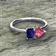 2 - Esther Emerald Shape Lab Created Blue Sapphire & Heart Shape Pink Tourmaline 2 Stone Duo Ring 
