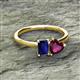 2 - Esther Emerald Shape Lab Created Blue Sapphire & Heart Shape Rhodolite Garnet 2 Stone Duo Ring 