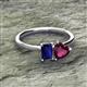 2 - Esther Emerald Shape Lab Created Blue Sapphire & Heart Shape Rhodolite Garnet 2 Stone Duo Ring 