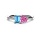 1 - Esther Emerald Shape Blue Topaz & Heart Shape Lab Created Pink Sapphire 2 Stone Duo Ring 