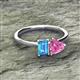 2 - Esther Emerald Shape Blue Topaz & Heart Shape Pink Sapphire 2 Stone Duo Ring 