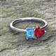 2 - Esther Emerald Shape Blue Topaz & Heart Shape Lab Created Ruby 2 Stone Duo Ring 
