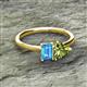 2 - Esther Emerald Shape Blue Topaz & Heart Shape Peridot 2 Stone Duo Ring 