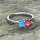 2 - Esther Emerald Shape Blue Topaz & Heart Shape Pink Tourmaline 2 Stone Duo Ring 