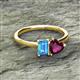 2 - Esther Emerald Shape Blue Topaz & Heart Shape Rhodolite Garnet 2 Stone Duo Ring 