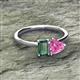 2 - Esther Emerald & Heart Shape Created Alexandrite & Created Pink Sapphire 2 Stone Duo Ring 