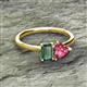 2 - Esther Emerald Shape Lab Created Alexandrite & Heart Shape Pink Tourmaline 2 Stone Duo Ring 