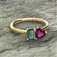 2 - Esther Emerald Shape Lab Created Alexandrite & Heart Shape Rhodolite Garnet 2 Stone Duo Ring 