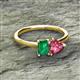 2 - Esther Emerald Shape Lab Created Emerald & Heart Shape Pink Tourmaline 2 Stone Duo Ring 