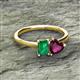 2 - Esther Emerald Shape Lab Created Emerald & Heart Shape Rhodolite Garnet 2 Stone Duo Ring 