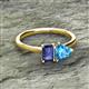 2 - Esther Emerald Shape Iolite & Heart Shape Blue Topaz 2 Stone Duo Ring 