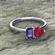 2 - Esther Emerald Shape Iolite & Heart Shape Lab Created Ruby 2 Stone Duo Ring 