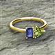 2 - Esther Emerald Shape Iolite & Heart Shape Peridot 2 Stone Duo Ring 