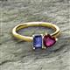 2 - Esther Emerald Shape Iolite & Heart Shape Rhodolite Garnet 2 Stone Duo Ring 