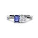 1 - Esther Emerald Shape Iolite & Heart Shape Lab Created White Sapphire 2 Stone Duo Ring 