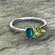 2 - Esther Emerald Shape London Blue Topaz & Heart Shape Peridot 2 Stone Duo Ring 