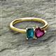 2 - Esther Emerald Shape London Blue Topaz & Heart Shape Rhodolite Garnet 2 Stone Duo Ring 