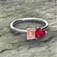 2 - Esther Emerald Shape Morganite & Heart Shape Lab Created Ruby 2 Stone Duo Ring 