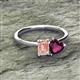 2 - Esther Emerald Shape Morganite & Heart Shape Rhodolite Garnet 2 Stone Duo Ring 