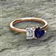 2 - Esther Emerald Shape Forever Brilliant Moissanite & Heart Shape Lab Created Blue Sapphire 2 Stone Duo Ring 