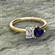 2 - Esther Emerald Shape Forever One Moissanite & Heart Shape Lab Created Blue Sapphire 2 Stone Duo Ring 