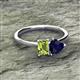 2 - Esther Emerald Shape Peridot & Heart Shape Lab Created Blue Sapphire 2 Stone Duo Ring 