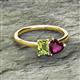 2 - Esther Emerald Shape Peridot & Heart Shape Rhodolite Garnet 2 Stone Duo Ring 