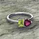 2 - Esther Emerald Shape Peridot & Heart Shape Rhodolite Garnet 2 Stone Duo Ring 
