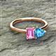 2 - Esther Emerald Shape Pink Sapphire & Heart Shape Blue Topaz 2 Stone Duo Ring 