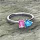 2 - Esther Emerald Shape Pink Sapphire & Heart Shape Blue Topaz 2 Stone Duo Ring 