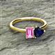 2 - Esther Emerald Shape Pink Sapphire & Heart Shape Lab Created Blue Sapphire 2 Stone Duo Ring 