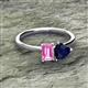2 - Esther Emerald Shape Pink Sapphire & Heart Shape Lab Created Blue Sapphire 2 Stone Duo Ring 