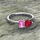 2 - Esther Emerald Shape Pink Sapphire & Heart Shape Lab Created Ruby 2 Stone Duo Ring 