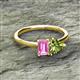 2 - Esther Emerald Shape Pink Sapphire & Heart Shape Peridot 2 Stone Duo Ring 