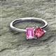2 - Esther Emerald Shape Pink Sapphire & Heart Shape Pink Tourmaline 2 Stone Duo Ring 