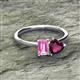 2 - Esther Emerald Shape Pink Sapphire & Heart Shape Rhodolite Garnet 2 Stone Duo Ring 
