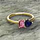 2 - Esther Emerald Shape Pink Tourmaline & Heart Shape Lab Created Blue Sapphire 2 Stone Duo Ring 