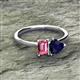 2 - Esther Emerald Shape Pink Tourmaline & Heart Shape Lab Created Blue Sapphire 2 Stone Duo Ring 