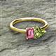 2 - Esther Emerald Shape Pink Tourmaline & Heart Shape Peridot 2 Stone Duo Ring 